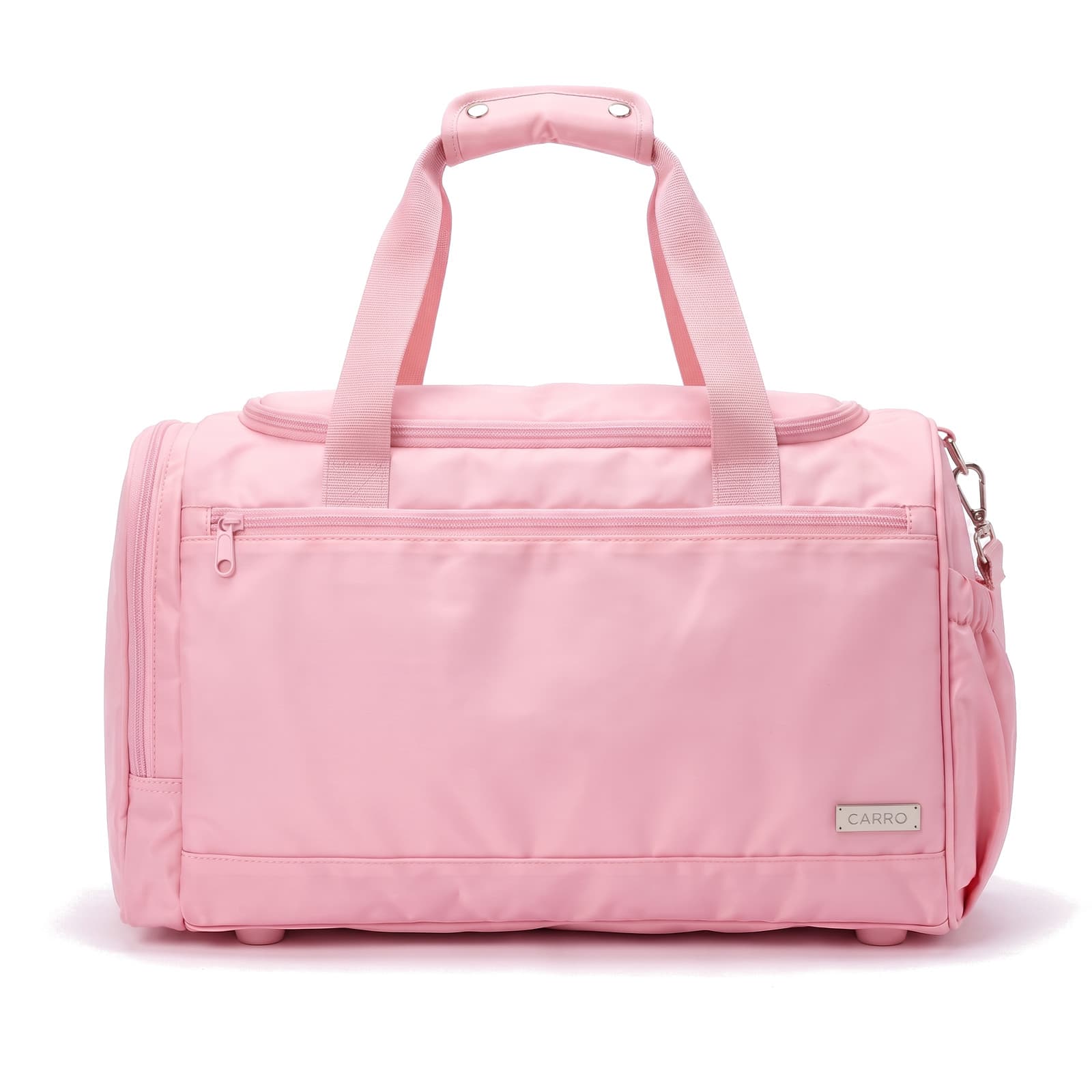 The Original in Light Pink, front view with zip pocket and CARRO plate